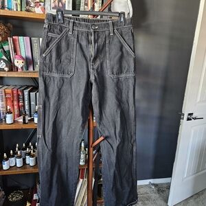 Black Wide Leg Jeans with Contrast Stitching